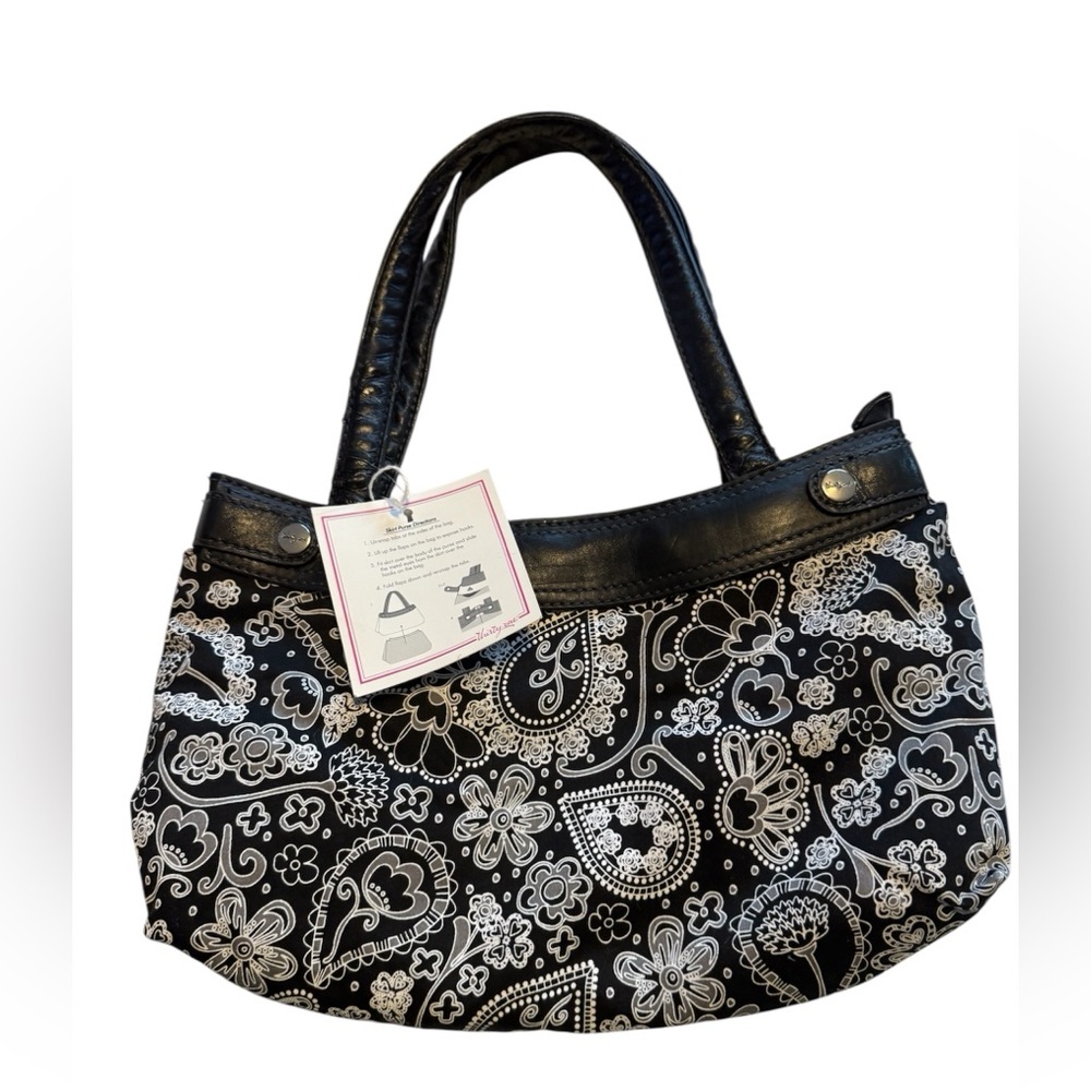 Thirty-One Paisley Skirt Purse Black and White Shoulder Bag - Picture 2 of 5